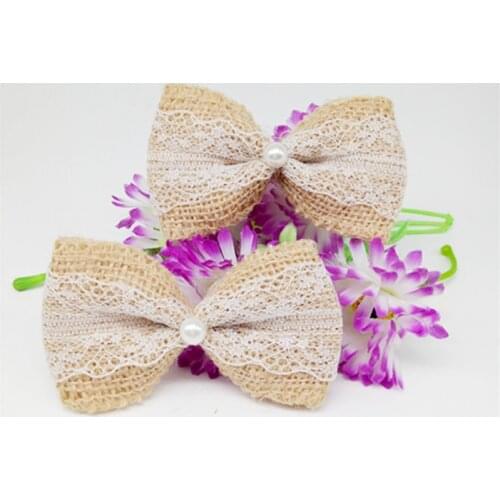 10pcs Jute Burlap Hessian Ribbon Bowknot/Vintage Wedding Decoration Scrapbooking lace ribbon Hair jute bows Hat craft #325-2