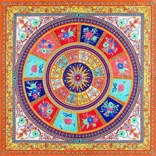 130cm New Design Bandana Printing Winter Scarf Women Shawls Circle Angel Flowers Print Luxury Brand Twill Silk Scarves Wraps