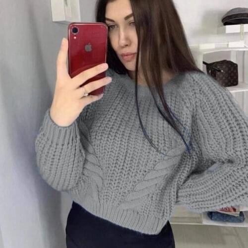 2021 New Fashion Thick Knitted Sweater Women 2021 Autumn Winter Long Sleeve O-neck Short Pullovers Knitwear Jumpers Pull Femme
