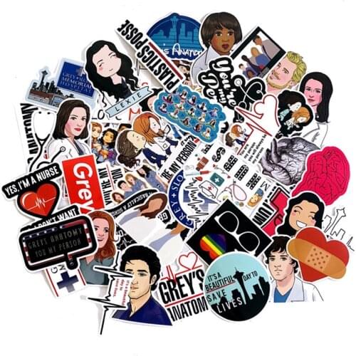 50PCS/set Greys Anatomy Stickers US TV Show Pegatina For DIY Laptop Phone Skateboard Suitcase Waterproof Decal Sticker