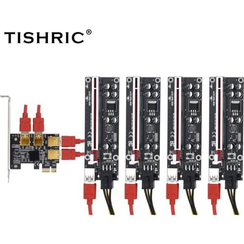 TISHRIC PCI 1 to 4 Adapter Card USB 3.0 PCIE Riser Card 6pin VER009S-PLUS 009S Plus Riser Graphics Extension Cord Adapter Card