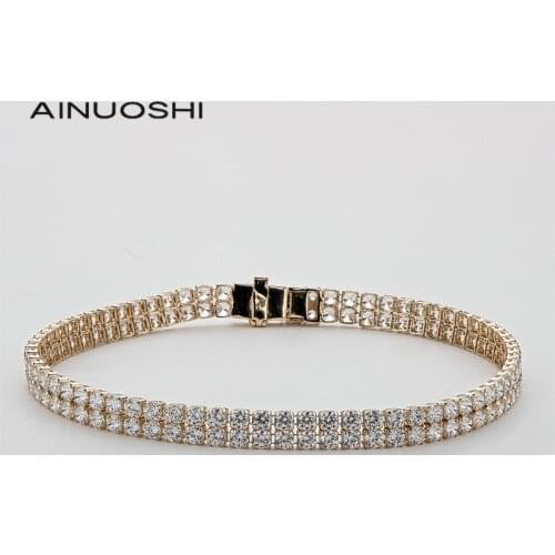 AINUOSHI 14K Yellow Gold 2.1mm Round Cut SONA Diamond Vintage Tennis Bracelet for Women Hip Hop 2 Row Charm Bracelet Jewelry 7"