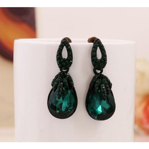 Bohemia Earrings Dark Green Bohemian Boho Vintage Charms Women Jewelry Retro Fashion Stone Rhinestone Geometric Dangle Charm