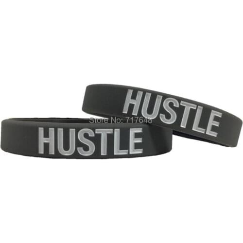 100pcs Inspirational Quote HUSTLE wristband silicone bracelets free shipping by ePacket A