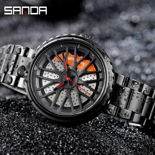 SANDA Fashion Wheel Rim Men Watch Creative Sport Car Wheel Wrist Watch Stainless Steel Rim Hub Watches Man Relogio Masculino