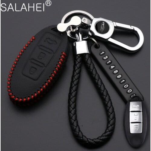 Leather Car Key Case Cover For Nissan Tidda Livida X-Trail T31 T32 Qashqai March Juke Pathfinder Note GTR Keychain Ring Holder