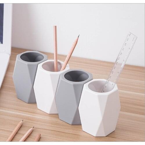 Simple Silicone Pen Holder Geometric Pencil Stand Desktop Storage Case Box Desk Office Organizer Stationery Gifts for Students