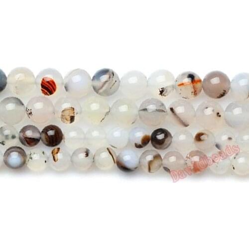 Black and white aquatic Plants Agat Seaweed Stone Round Beads Size 4 6 8 10mm Natural Stone Beads For Jewelry Making Diy