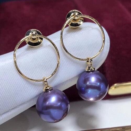 D517 Pearl Earrings Fine Jewelry 925 Sterling Silver Round 8-9mm Nature Fresh Water Purple Pearls Drop Dangle Earrings