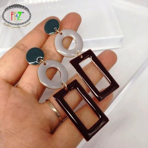 F.J4Z Women Dangle Earrings Hit-hop Enamel Rectangle Circle Earrings Ladies Geometric Statement Earring Brincos Bijoux dropship