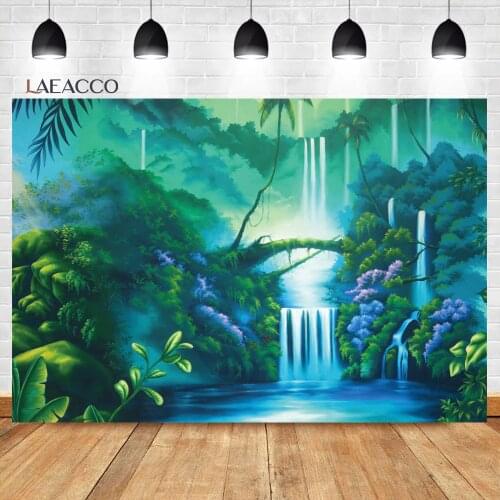 Laeacco Summer Tropical Jungle Canyon Waterfall Photocall Background Customized Baby Child Poster Portrait Photography Backdrops
