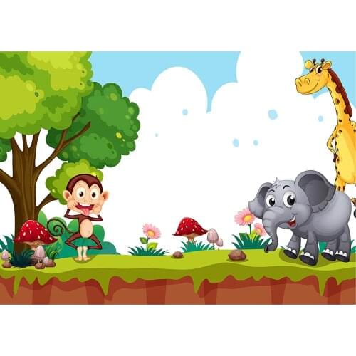 Cartoon Jungle Animals Cloud Birthday Photography Backgrounds Custom Backdrop Photo Studio for Children Baby Shower Photoshoot