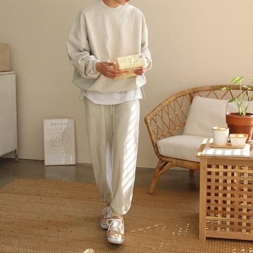 IEFB / mens clothing round collar sweatshirts + elasitc waist turnup trousers sport two pieces set for male autumn new 9Y3905