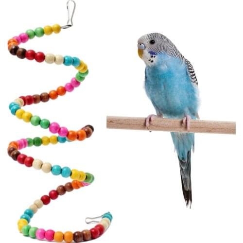 Bird Toys Hanging Multicolor Rope Wood Beads Swing Cage Bird Spiral Ladder Pet Bites Climbing Chewing Hanging Toy Random Color