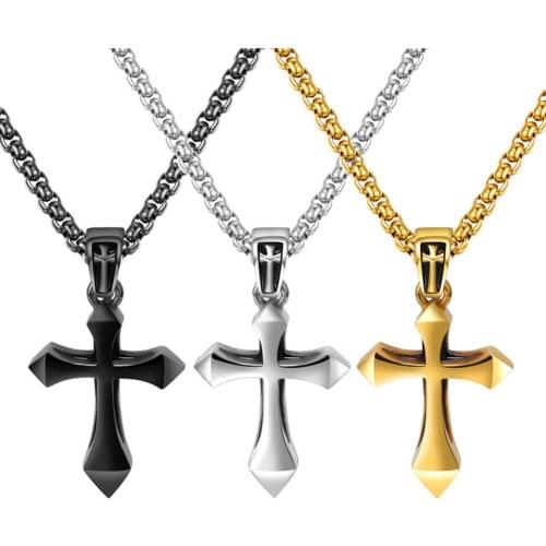 Classic Cross Pendant Stainless Steel Mens Crucifix Link Chain Necklace Religious Jewelry