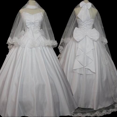 Fate Zero Saber Cosplay Altria Costume Adult Women Wedding Dress With Veil Fancy Halloween Carnival Party Gown