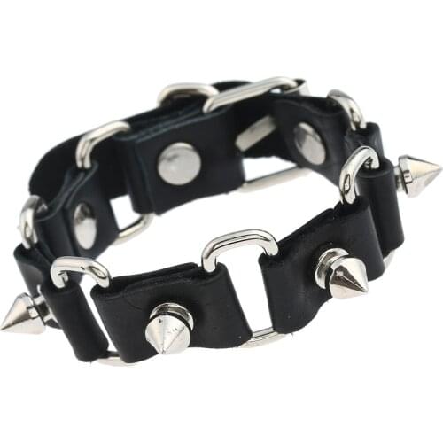 Punk Leather Rivet Bracelet For Men Women Black Brown Simple Cool Gothic Rock Mortorcycle Party Mens Bracelet Male Jewelry Gift