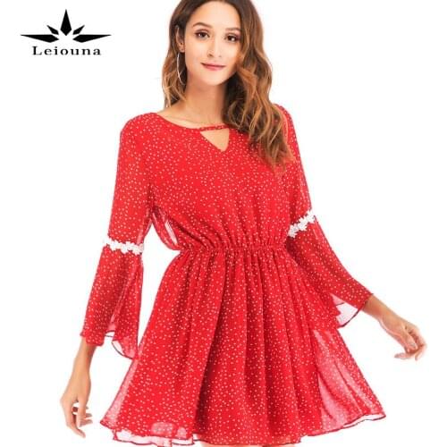 Leiouna Hot Sale V-Neck Printing Bsexy Open Back Frenulum Flared Sleeve Bohemian Summer Elastic Waist Beach Dress