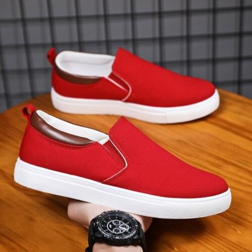 Spring Autumn Loafers Men Red Shoes Flat Mens Canvas Casual Shoes Comfort Breathable Men Low Footwear Big Size 46 zapatos hombre