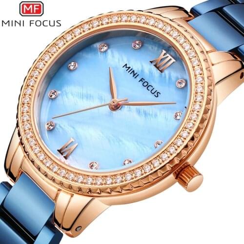 MINI FOCUS Rhinestone Luxury Brand Ladys Watches Rose Gold Strainless Steel Watchband Romantic Fashion Gift Women Waterproof
