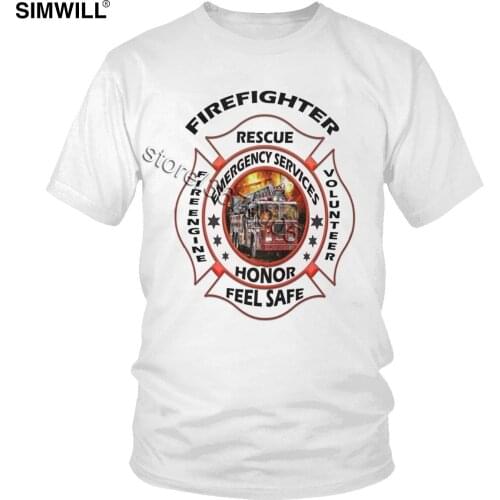 Male Firefighter Rescue Volunteer T Shirt Cool Fireman T-Shirt Short Sleeves Cotton Summer Tee Regular Fit Tshirt Gift Clothing