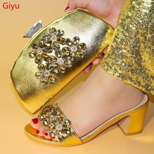 Doershow beautiful GOLD Shoe and Bag Sets Italian Shoes and Bags Set for party African Matching Shoes and Bags!SBE1-2