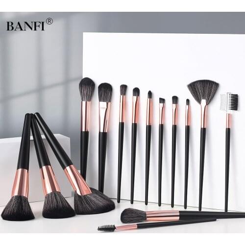 BANFI 15 professional makeup brush sets with natural hair powder, foundation, eyeshadow, makeup brush and blush eyebrow brush