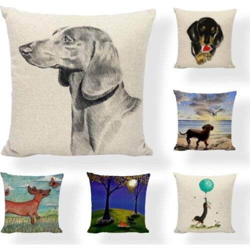 Printed Dachshund Cushion Covers Lovely Animal Seagull Butterfly Painted Home Decor Garden Joy In Camping Throw Pillows Case