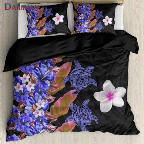 DARMIAN New Polynesian Plumeria Sea Turtle Printed Bedding Pillowcase and Duvet Cover Home Bedclothes Comforter Cover 3pcs/Set