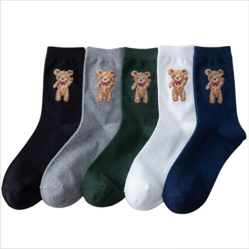 New Autumn and Winter British Campus Style Cute Cartoon Bear Ladies Cotton Socks and Stockings