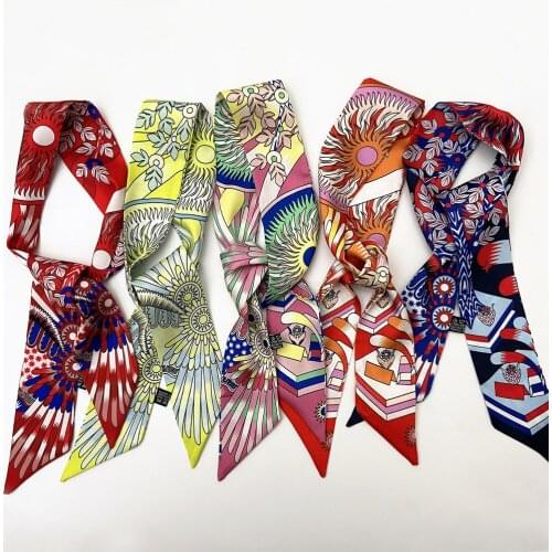 90*5cm New Style Printed Ribbon Womens Small Silk Scarf Wrapped Bag Handle Hair Band Small Neckerchief