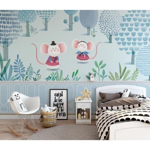 Custom cartoon blue woods children room background wall painting wallpaper
