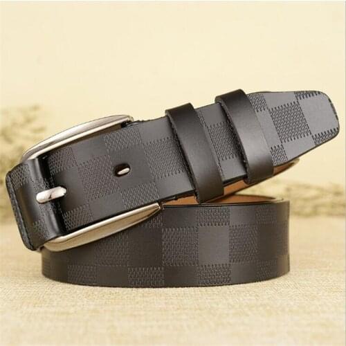 JXQBSYDK Luxury Belts for Men Pin Buckle Plaid Designer Belts Men High Quality Leather Belts Jeans Cowboy Ceinture Homme