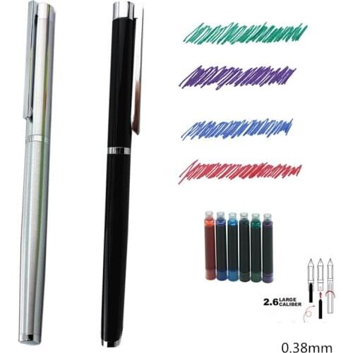 Luxury Silver Platinum Steel Fountain Pens Metal Silver Fine Hooded Nib 0.38mm Writing Ink Pen for School Office