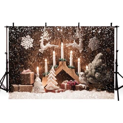 MEHOFOTO Christmas Tree Winter Snow Deer Candle Baby Photography Backgrounds Customized Photographic Backdrops For Photo Studio