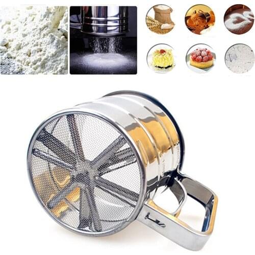 Handheld Flour Shaker Stainless Steel Sieve Cup Mesh Crank Flour Sifter Kitchen Gadget For Cakes Sifter Fine