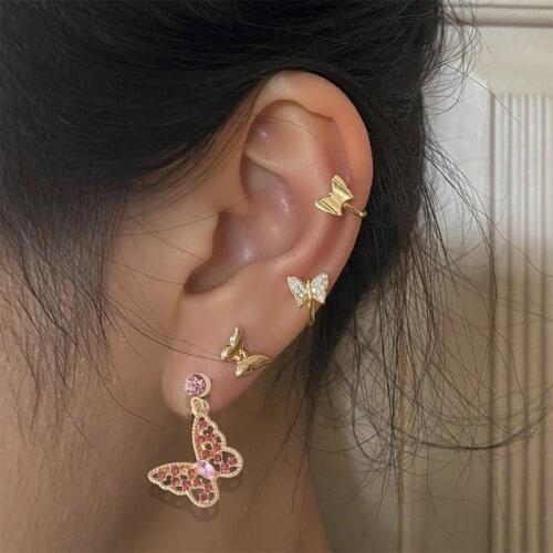 4pcs/set Crystal Butterfly Clip Earrings Set Personality Punk Ear Cuff for Women aretes de mujer Cool Stuff Fashion Ear Jewelry