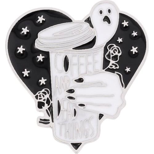 Dark gothic style brooch ghost coffee and dead things enamel pins badges for women men gifts
