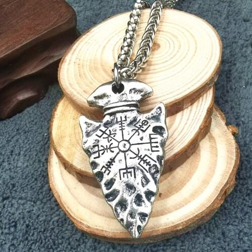 Vintage Viking Necklace Triangle Shield Compass Pendant Vegvisir Viking Rune Necklace with gitf bag