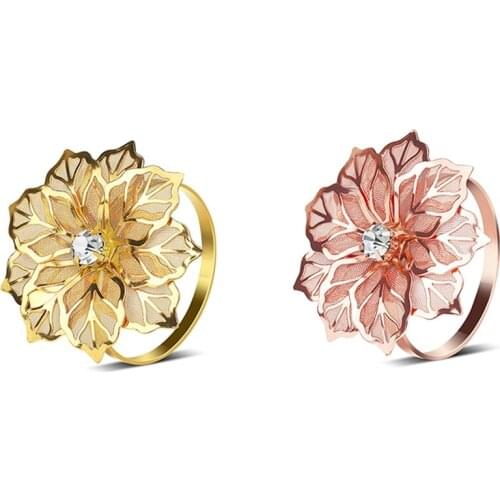 Hollow Out Flower Napkin Ring Holder Metal Napkin Rings For Wedding Party Holiday Banquet-ABUX