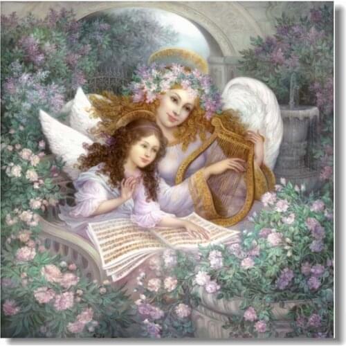 Mother and Daughter in the Rose Garden Embroidery Needlework 14CT Canvas Unprinted DIY Cross Stitch Kits Handmade Arts Decor
