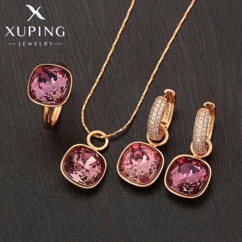 Xuping Jewelry Popular New Design Crystals Jewelry Set with Necklace and Earrings for Women Girl Gift