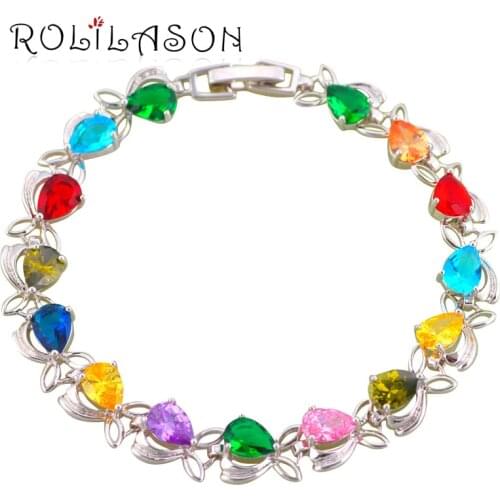 ROLILASON summer vibe plants design water drop shaped color Zircon silver bracelets Health Fashion jewelry TB429