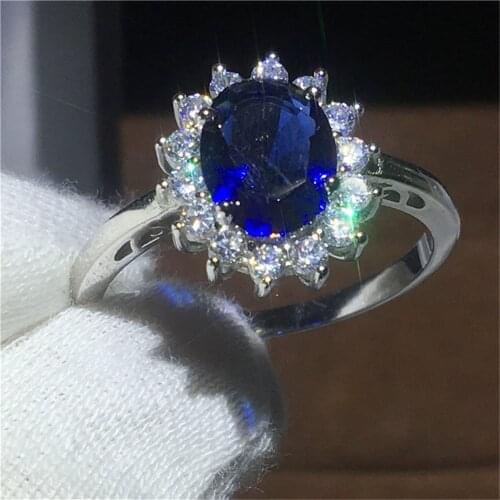 Ladies Luxury Oval Blue Crystal Zircon Rings for Women Fashion Jewelry Promise CZ Stone Engagement Wedding Rings