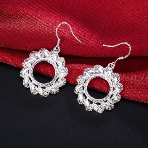 Hot 925 Sterling Silver Simple Retro Flower Wreath Earrings for Women Fashion Jewelry Christmas Gifts party Wedding fancy