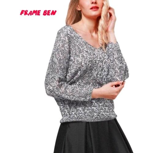 FRAME BEN 2019 Fashion Solid Sweater Womens Casual Batwing Long Sleeve V-Neck Hollow Out Tops Ladies Autumn Winter Clothing