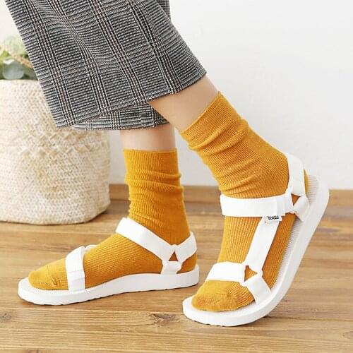 1 Pair Japanese Korea Knee Socks Women School Girls High Elastic Winter Autumn Solid Color Knitting Cotton Long Socks Medias