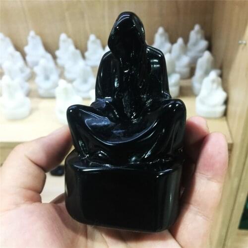 1pcs Natural obsidian hand-carved figures of dark wizards carved crystal ornaments for Halloween home decoration gifts