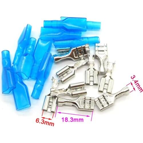 Terminal Cold Pressing Terminal Plug 6.3mm Flame Retardant Sheath + Plug Terminals Splice with Cover 10pcs