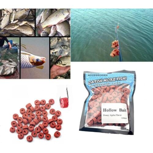 100pcs Red Carp Fishing Hollow Grass Carp Baits Fishing Baits Lure Artificial Insect Particle Boilie Pellets Hook Up for Angling
